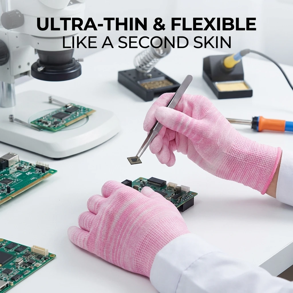 Breathable PU Coated Work Gloves 3 Pairs, Lightweight & Flexible Non-Slip Grip Safety Gloves for Precision Electronics Assembly