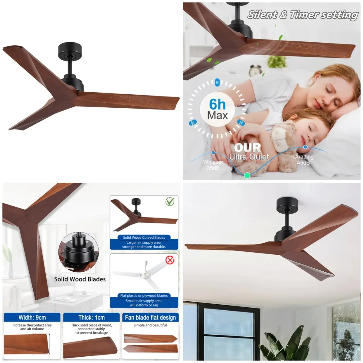 

52 дюйма Встроенный светодиодный фермерский дом в помещении/на открытом воздухе, черный умный потолочный вентилятор с дистанционным управлением