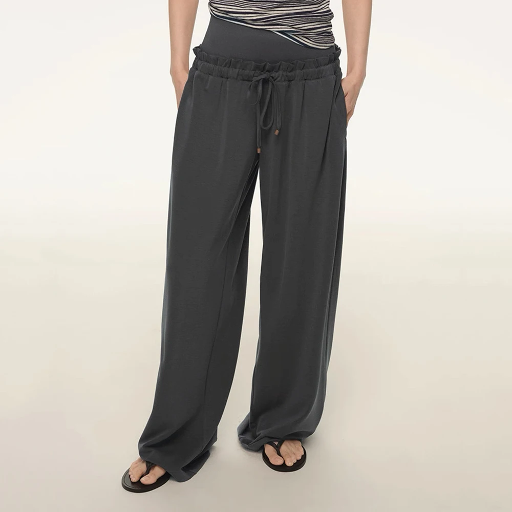 Women's Pants With Double Waistband Design Y2K Drawstring and Tie Simple and Versatile Straight Leg Pants New for Fall 2025