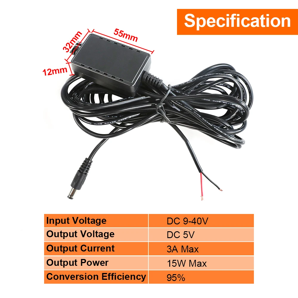 Carsanbo Car Mounted DC5521 Type DC9-40V To DC5V 3A Step-down Cable Transformer Wire Power Supply Adapter Low Voltage Protection