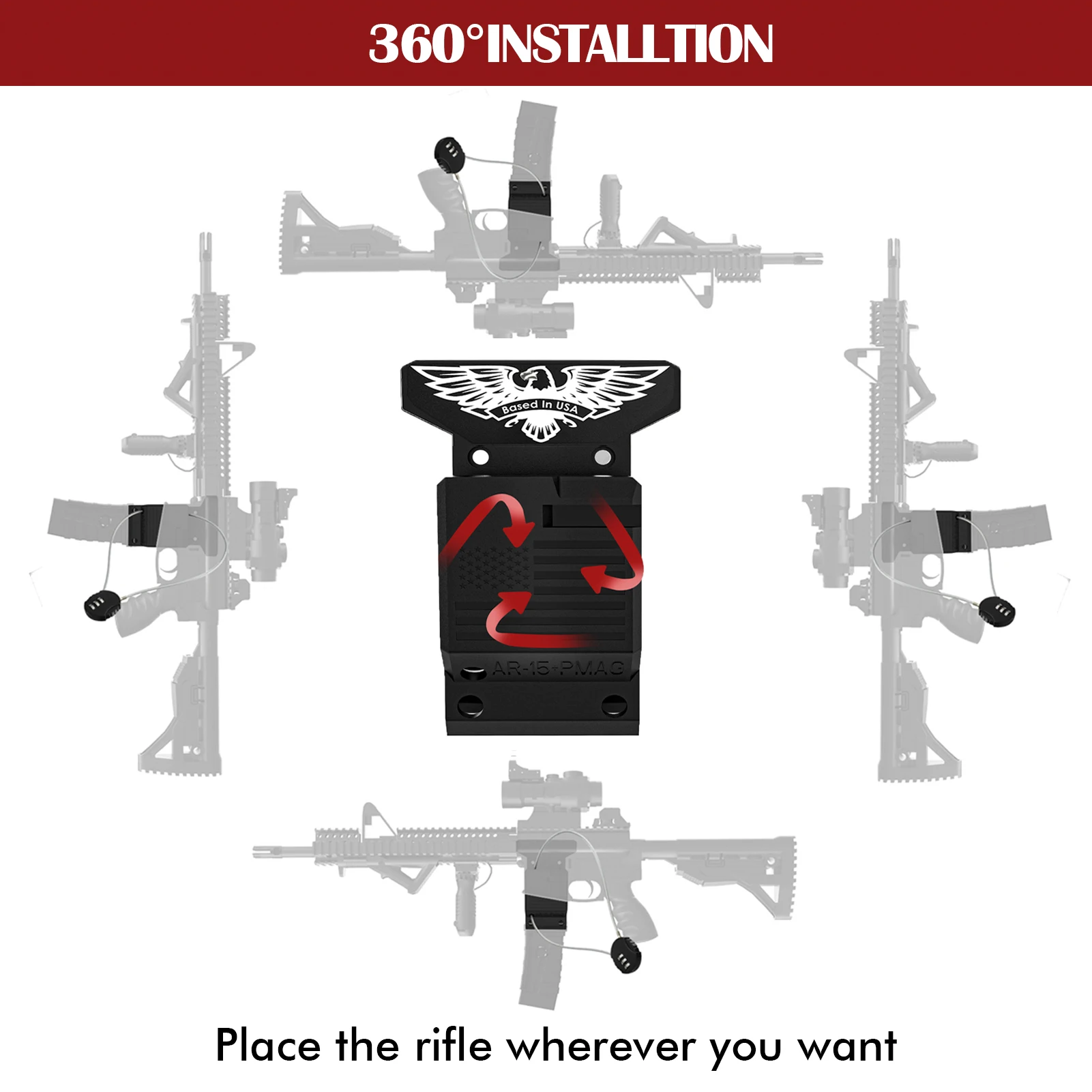 Gun Wall Mount With PMAG Storage AR15 Rifle Wall Rack Holder 300Lbs of Tension Indoor Wall Mount Withstand