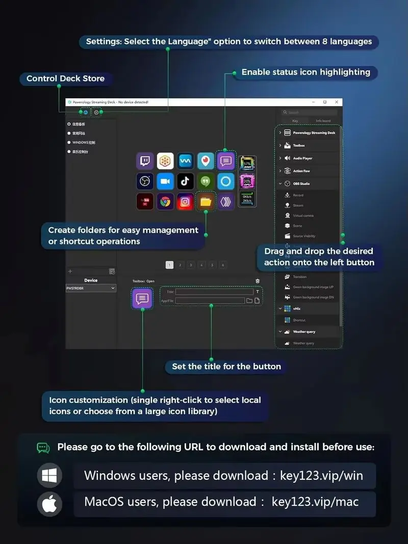 لوحة مفاتيح بصرية صغيرة من Stream Deck 15 مفتاحًا، زر StreamDeck LCD، وحدة تحكم إنشاء المحتوى المباشر، زر مخصص لهدايا Win/MacOS