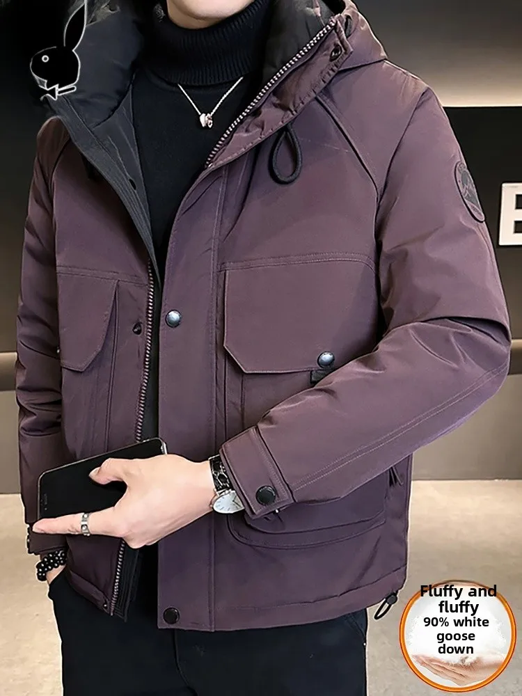 

Мужская зимняя теплая рабочая куртка-парка с капюшоном из гусиного пуха, утолщенная, из полиэфирного волокна, повседневная, молодежная