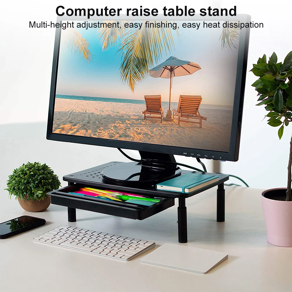 Monitor Stand Riser with Drawer Computer Monitor Stand 3 Height Adjustable Computer Printer Shelf for Laptop PC Printer