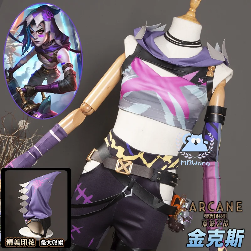 

Anime LOL League Arcane Jinx Cosplay Costume Fractured Jinx Cosplay Costume Powder Outfit For Hallowmas Carnival Props Women Men