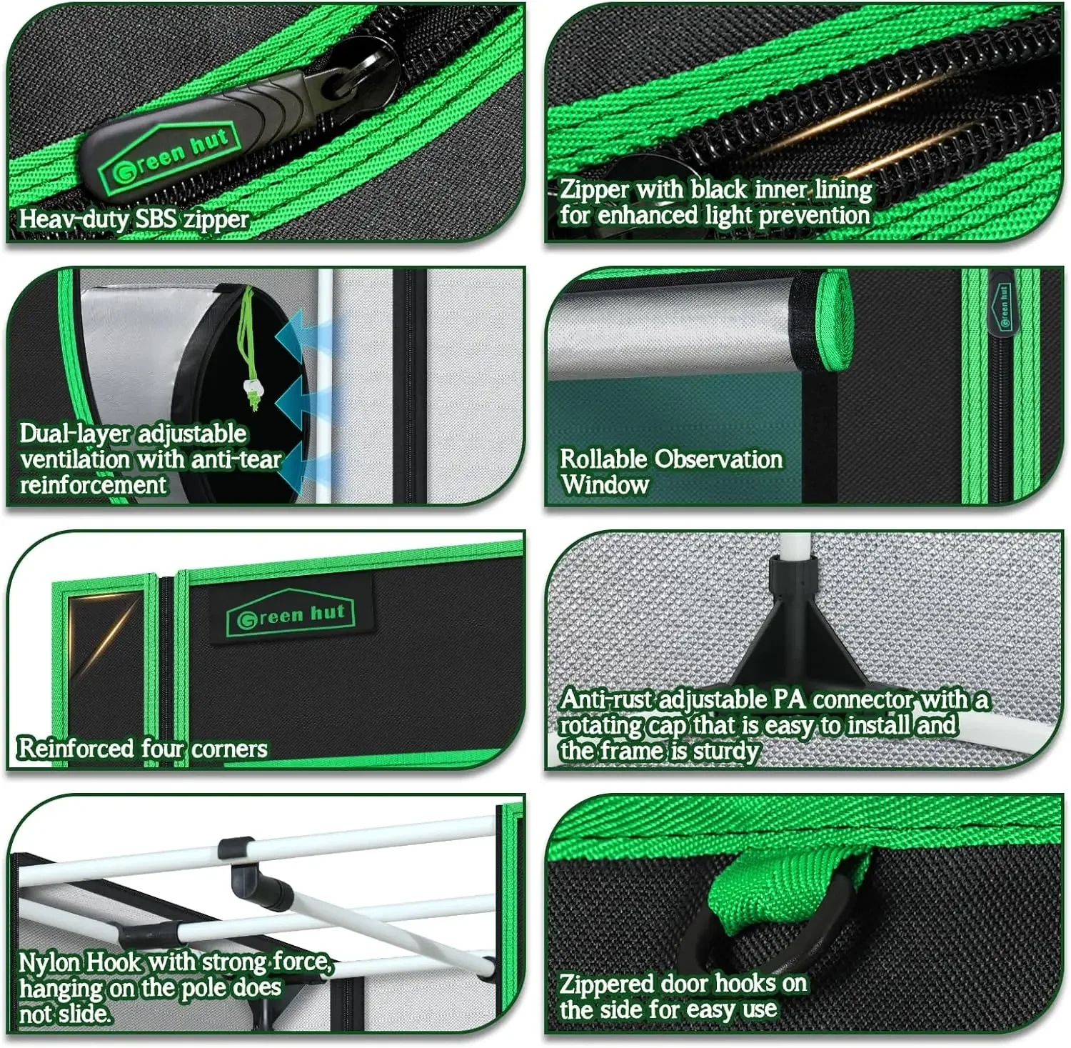 خيمة نمو 96 بوصة × 48 بوصة × 78 بوصة 600D خيمة نمو داخلية مايلر مائية مع نافذة مراقبة، صينية أرضية قابلة للإزالة وحقيبة أدوات للداخل