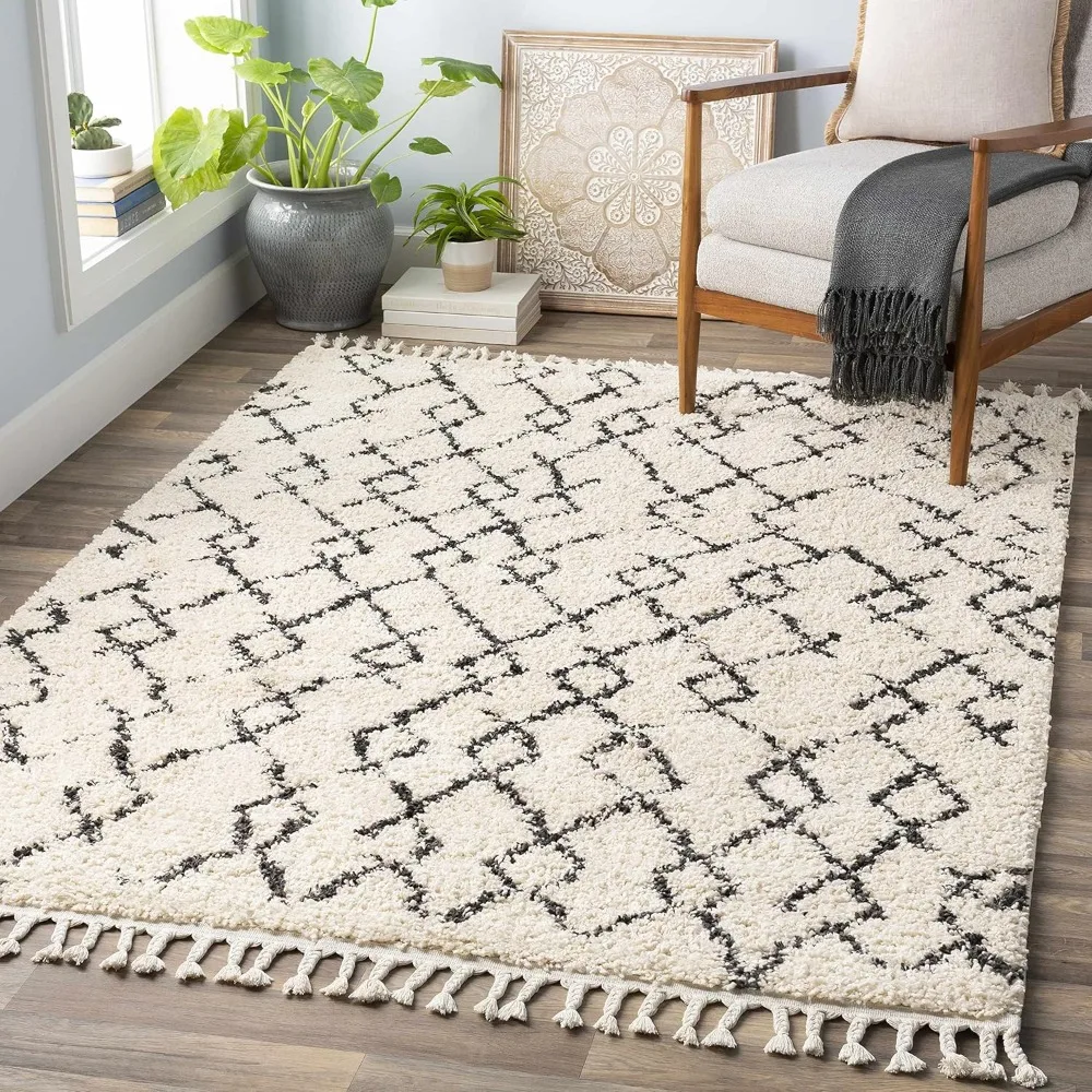 

Berber Shag - Pahala Farmhouse Living Room Bedroom Area Rug with Tassel - Fluffy Plush High Pile Carpet - Soft Shaggy Rug