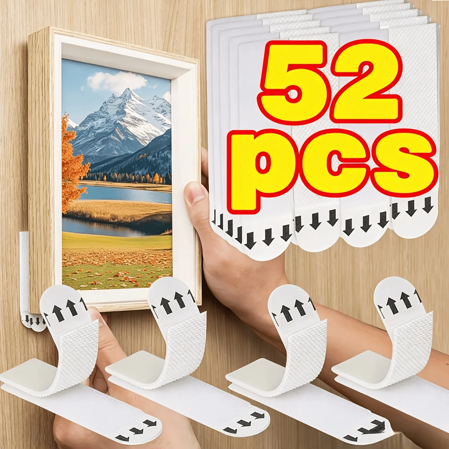 52Pcs Drill‑Free Picture Frame Hanging Strips Removable Double‑Sided Adhesive Hooks for Photos Artwork Halloween Decor Home Use