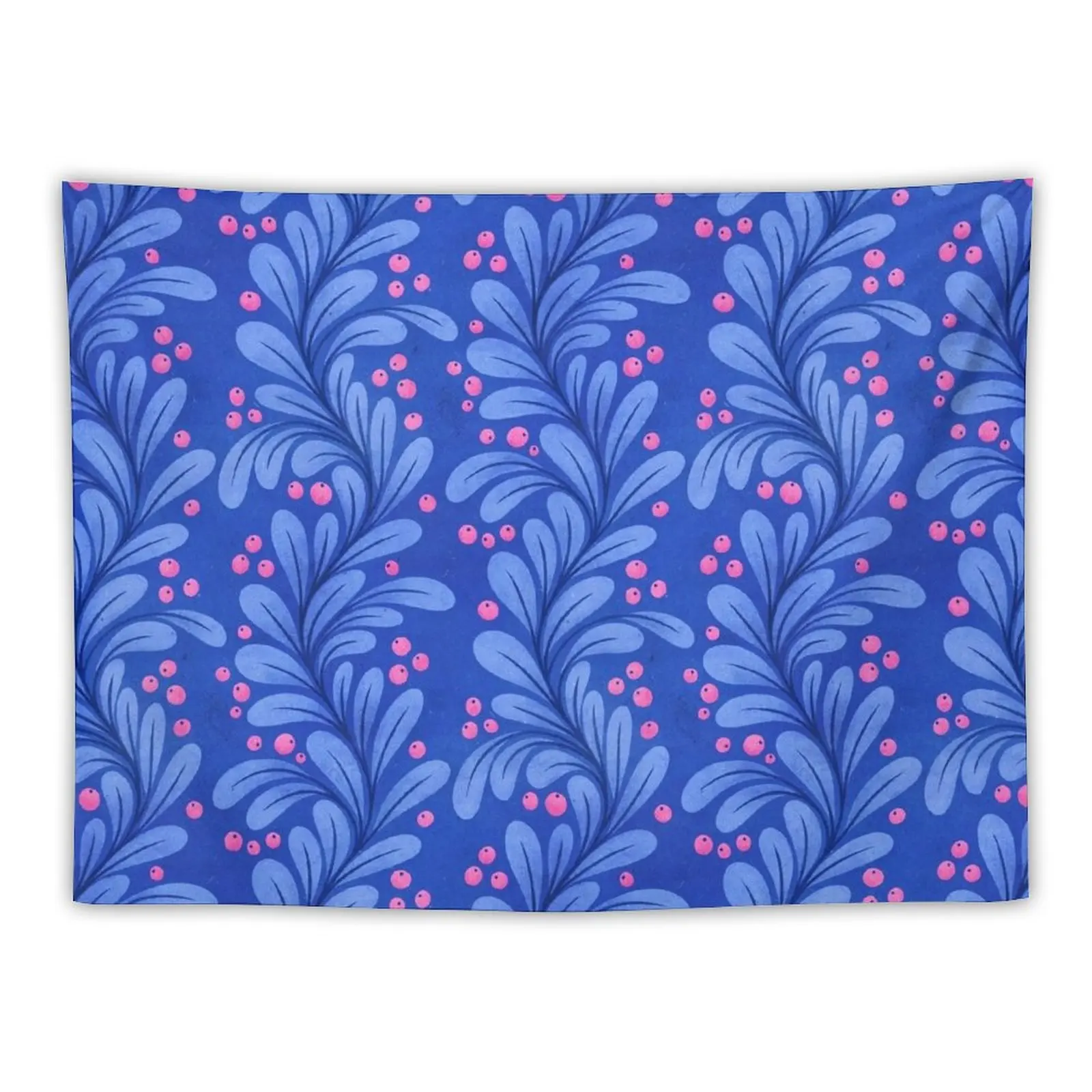 New Cobalt Blue Leaves and Hot Pink Berries Tapestry Bedrooms Decorations Bedroom Decor Aesthetic Bedroom Decoration