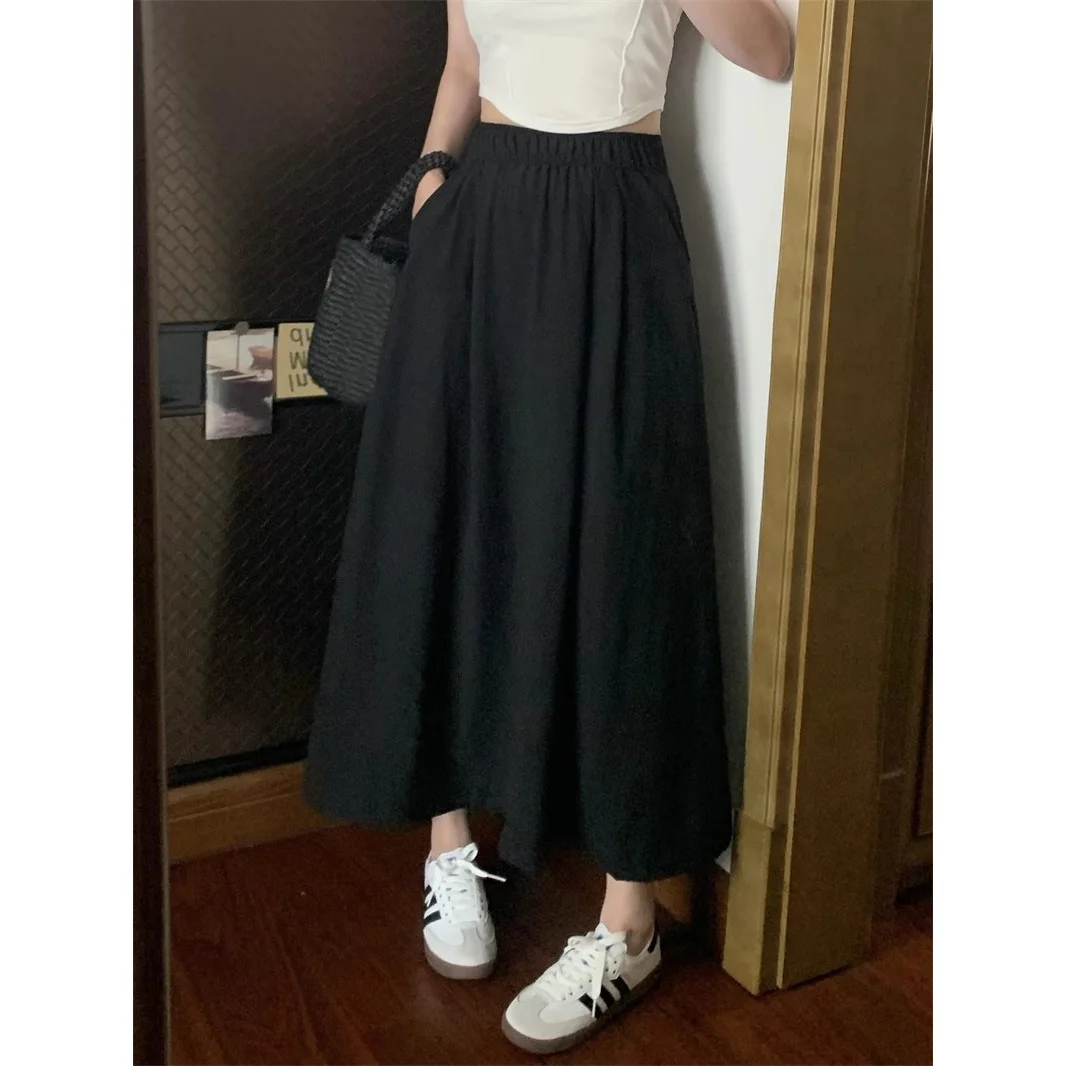 

Повседневная женская юбка А-силуэта с высокой талией, летняя коллекция 2024, новая универсальная модель в корейском стиле, для работы, из искусственной кожи