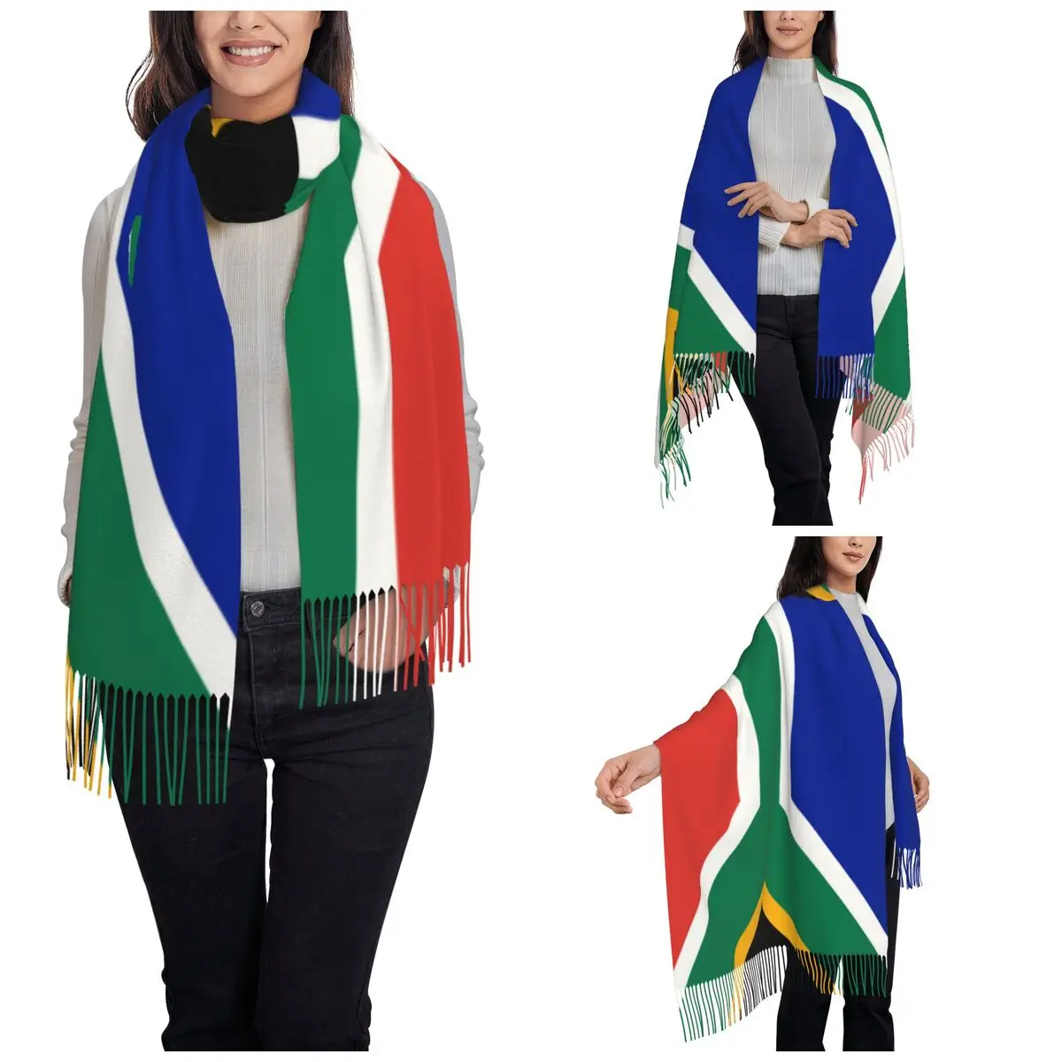 South African Springboks Flag Scarf for Women Warm Winter Cashmere Shawls and Wrap Long Large Scarves with Tassel for Daily Wear