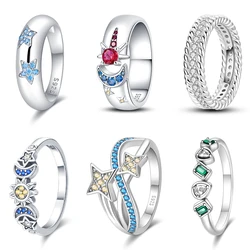 Fashion Original Rings 925 Silver Color Stars Moon Sun Drop Shaped Zircon Rings For Woman Fine Wedding Engagement Jewelry Gifts
