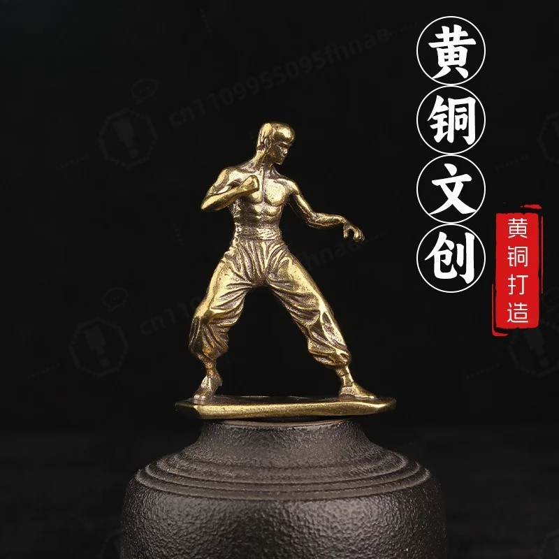 Pure Brass Kung Fu Figurine Chinese Kung Fu Master Statue Creative Desktop Ornament Personalized Home Decor Craft Collection