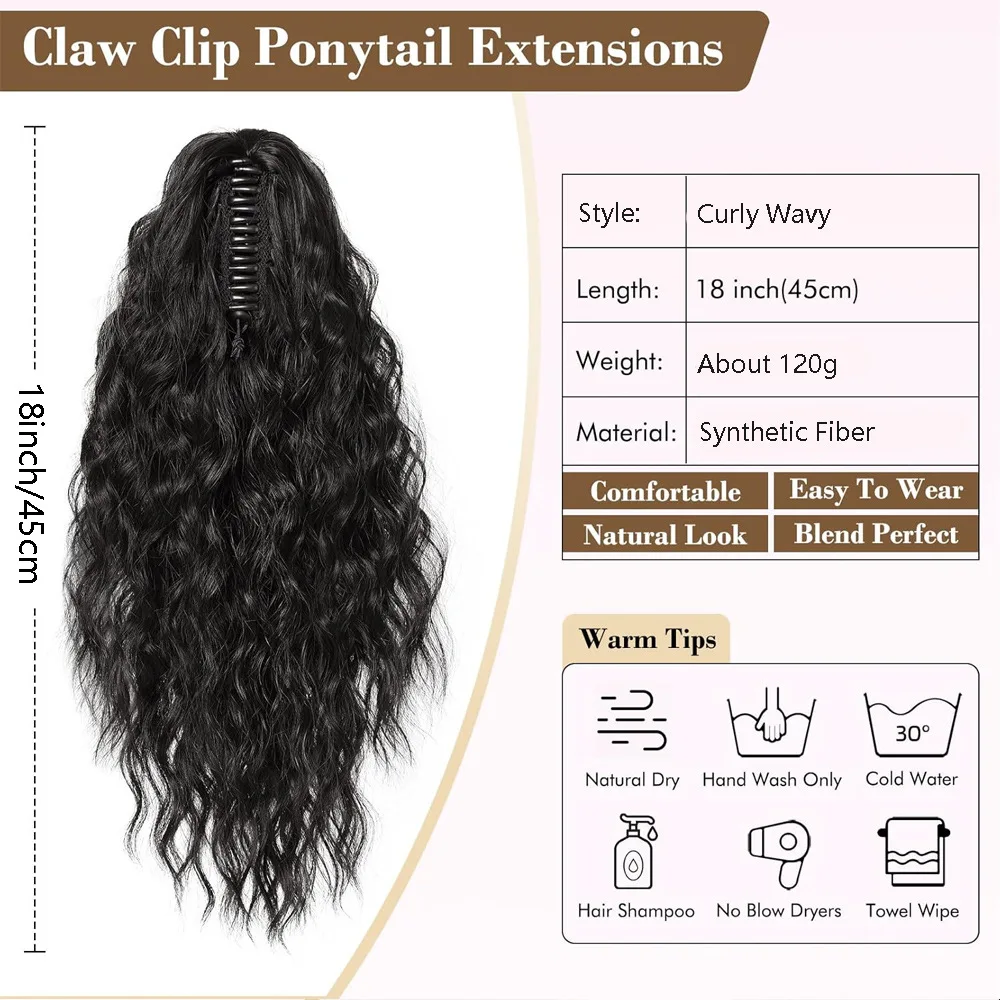 Women's wigs curly wavy hair extensions ponytail hair extensions 18inch fluffy hair ladies synthetic ponytail wigs