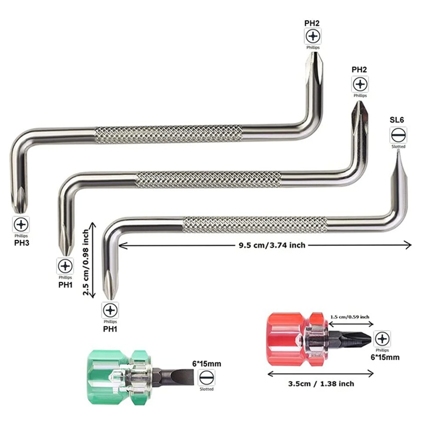 ABKW-10X Screwdriver Z Shaped Screwdrivers Magnetic Slotted Phillips Double Head Hand Tool Set