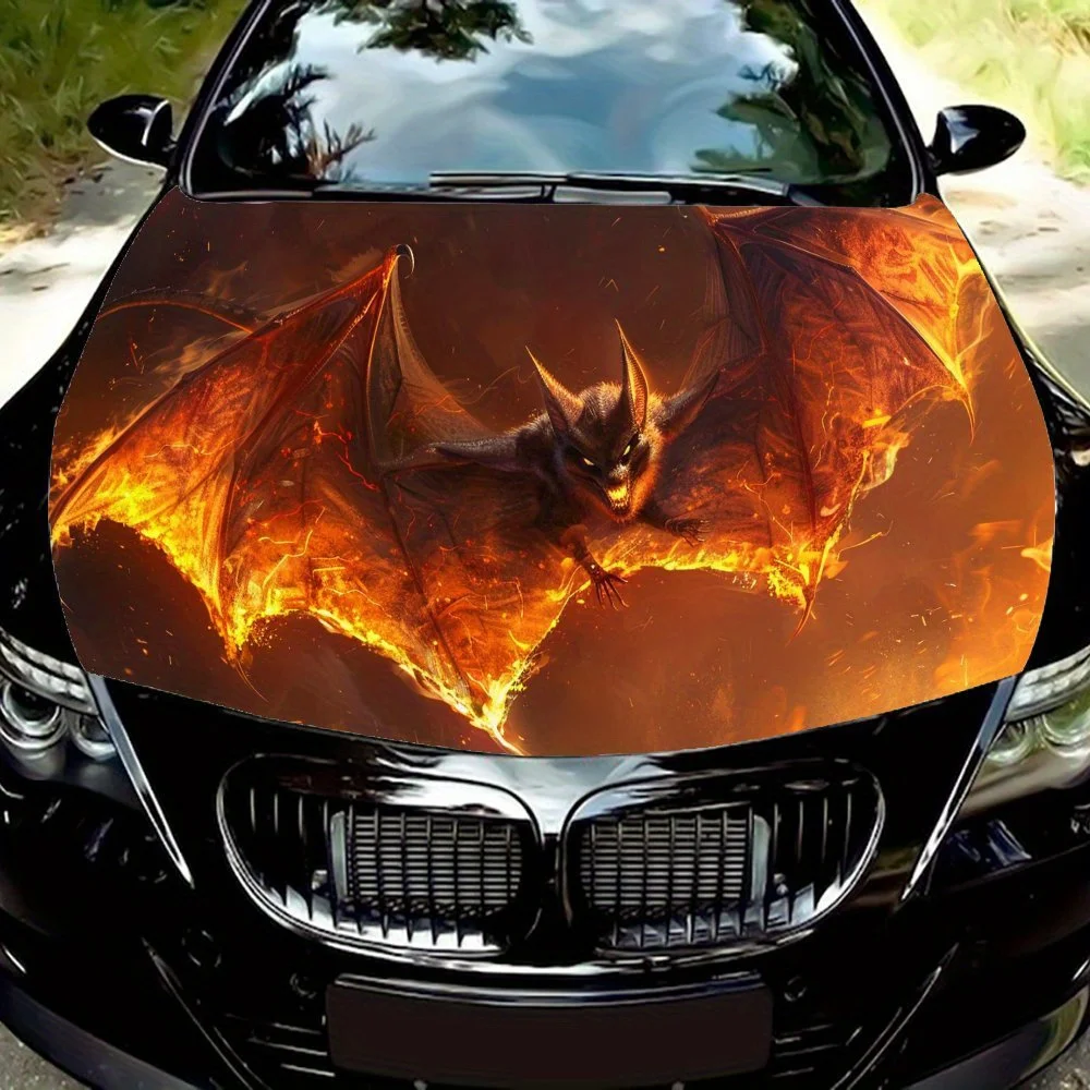 

Виниловая пленка для автомобиля Flying Flame Bat-man, водонепроницаемая наклейка на капот автомобиля из ПВХ, самоклеящиеся устойчивые к царапинам наклейки для крышки двигателя,