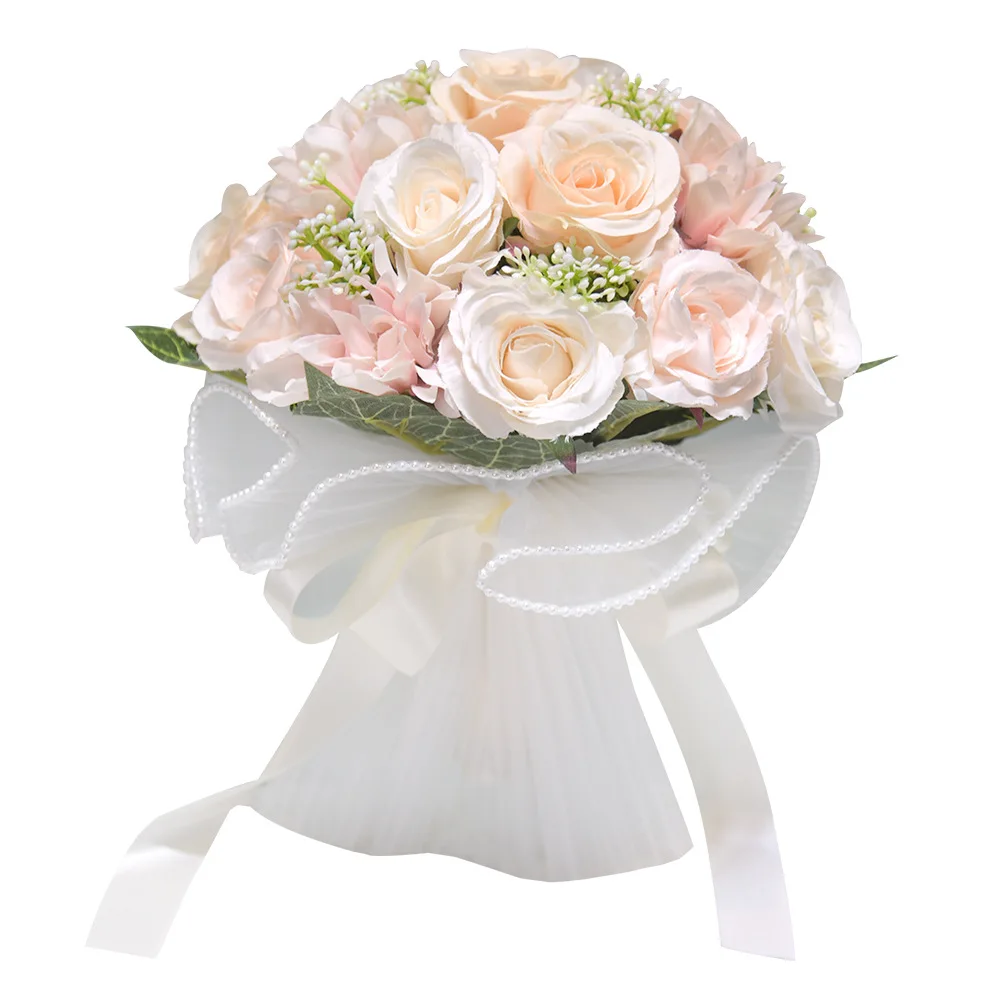 Champagne Wedding Rose Artificial Flower Gift for Guests Plastic Flower Certificate Bride Bouquet Photography Prop