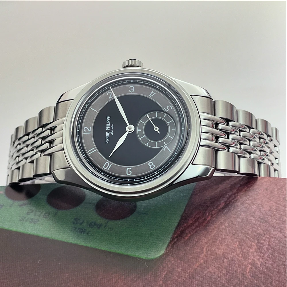 NIEUWE PIERRE PHILIPPE Veld Horloge Zwart Emaille Wijzerplaat Retro Pijl Pilot Horloge Mannen Mechanische Handmatige Hand Wind Horloge ST17