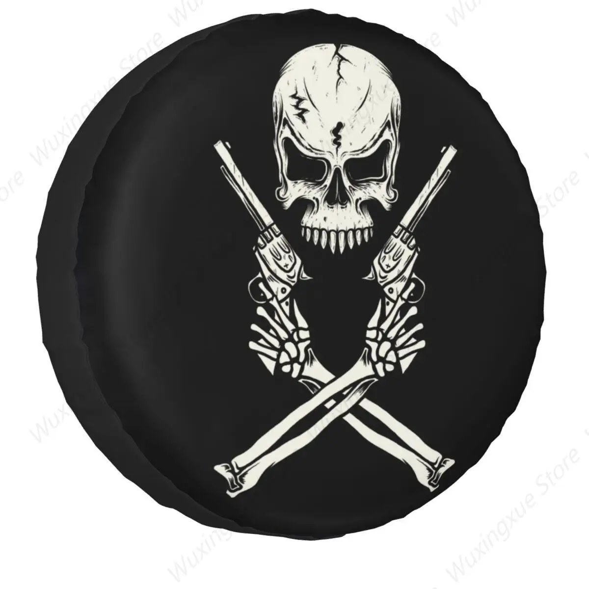 Skull Gun Pistol Death Tattoo Spare Tire Cover for Jeep Pajero Custom Dust-Proof Car Wheel Covers 14