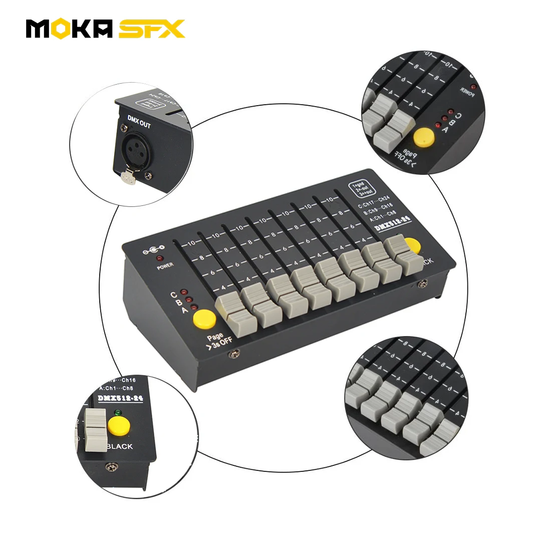 MOKA SFX 24 kanały bateria DJ kontroler DMX 512 konsola kontroler oświetlenia scenicznego przenośny do lasera ruchoma głowica lampa Par