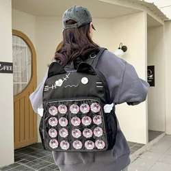 Y2K-Sac à dos transparent chat mignon pour fille, sac Ita Kawaii Harajuku, sac à dos étudiant haute capacité, sac d'école d'affichage bricolage pour adolescent, nouveau