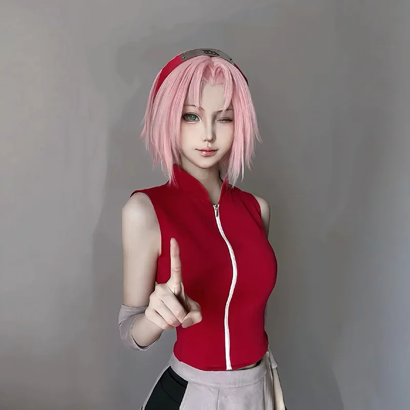 Anime Haruno Sakura Cosplay Costume Adult Women Coat Skirt Ninja Shorts Gloves Bag Full Set Accessoies Uniform Halloween Outfit