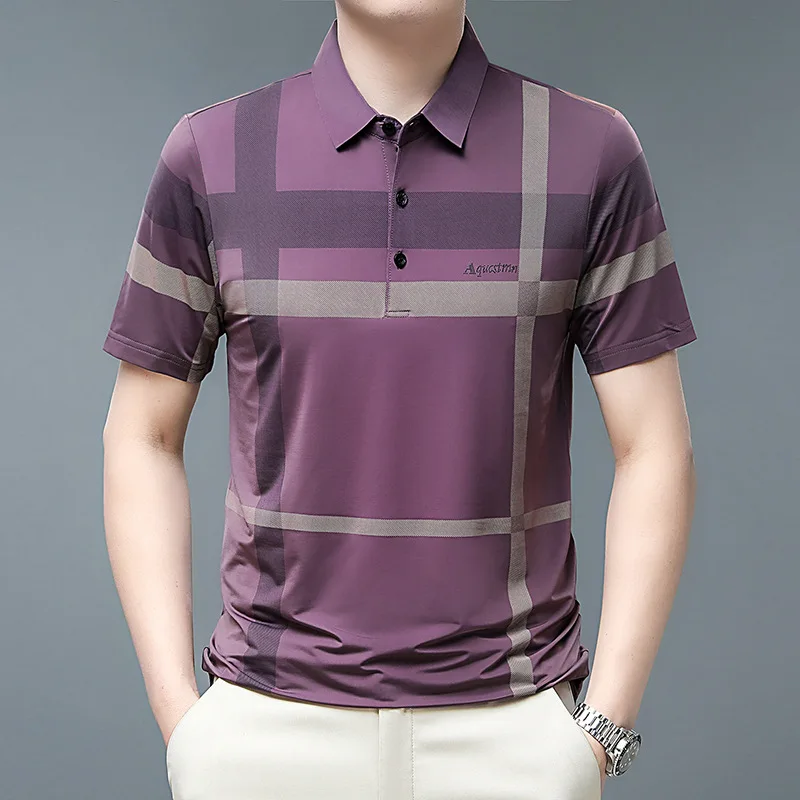 Polo Shirt Men Summer Casual Stripe Polo Tee Shirt Loose Thin Male Polos Shirts Tops