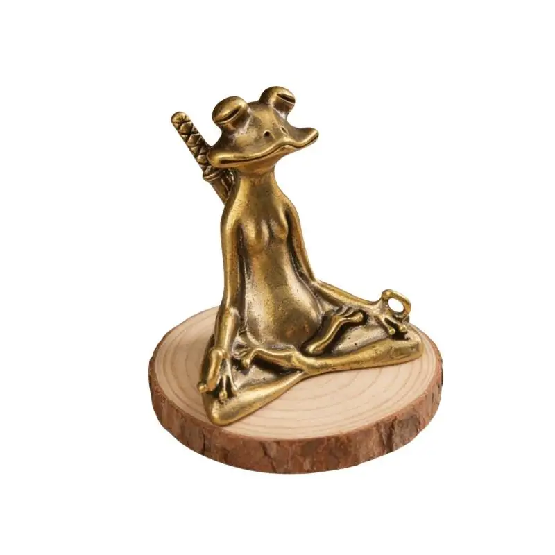 Alloy Zen Meditation Frog Statue Vintage Texture Small Size For Tea Table Home Office Decor