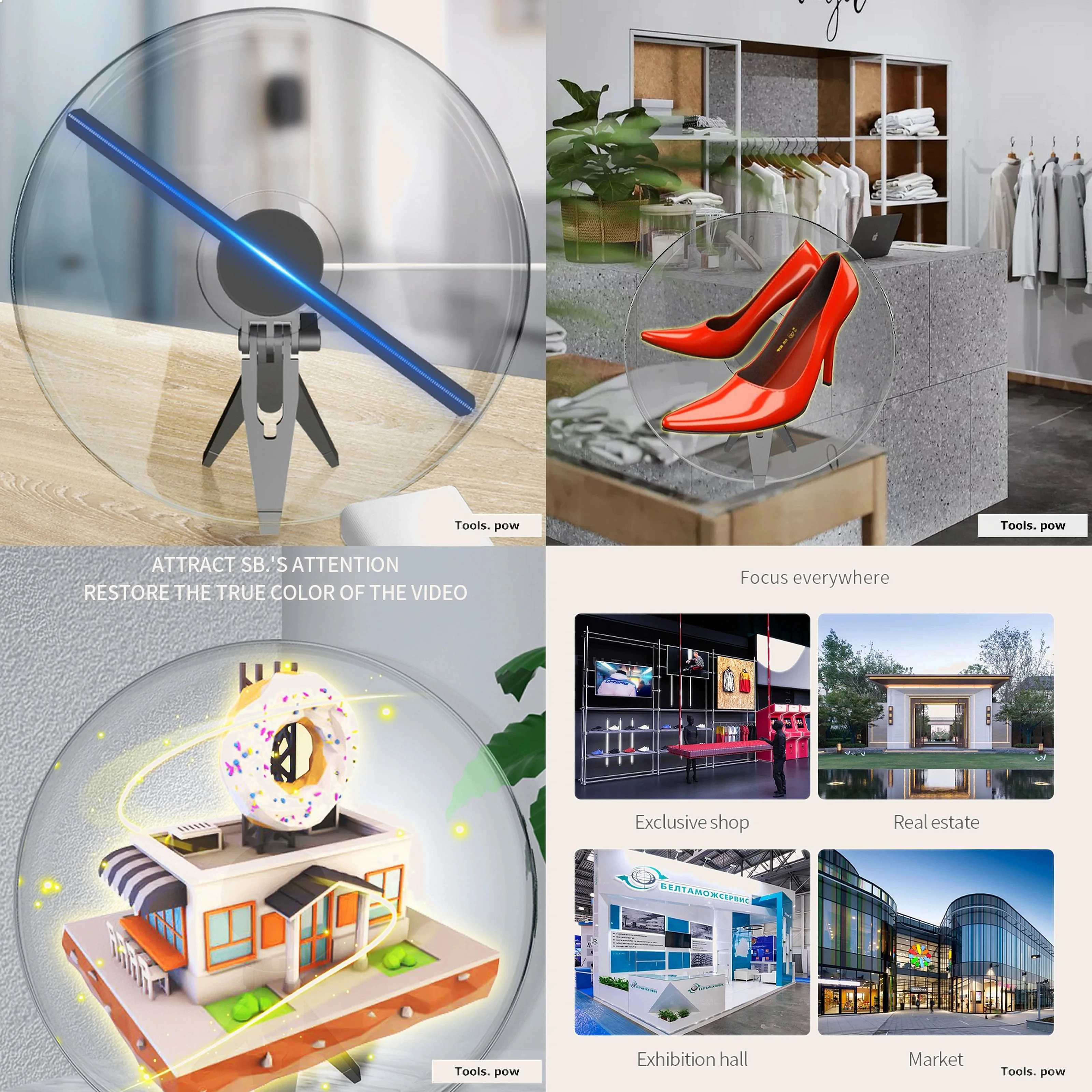 27CM 3D Holographic Projector LED Fan Advertising Machine USB Holographic Display for Store Party