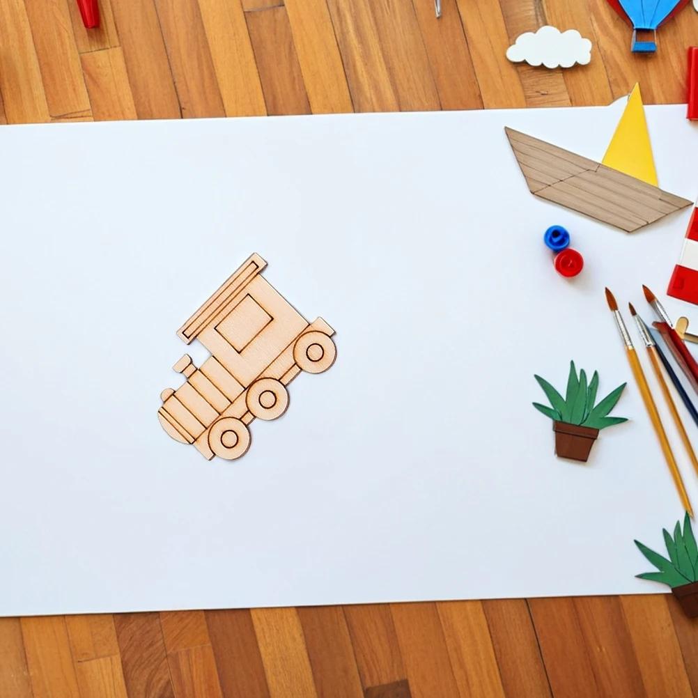 

25 Pcs Wood Chip Toys Helicopter Wooden Slices Construction Vehicles Cutouts Crafts Blank Shapes Car Shaped Diy Chips