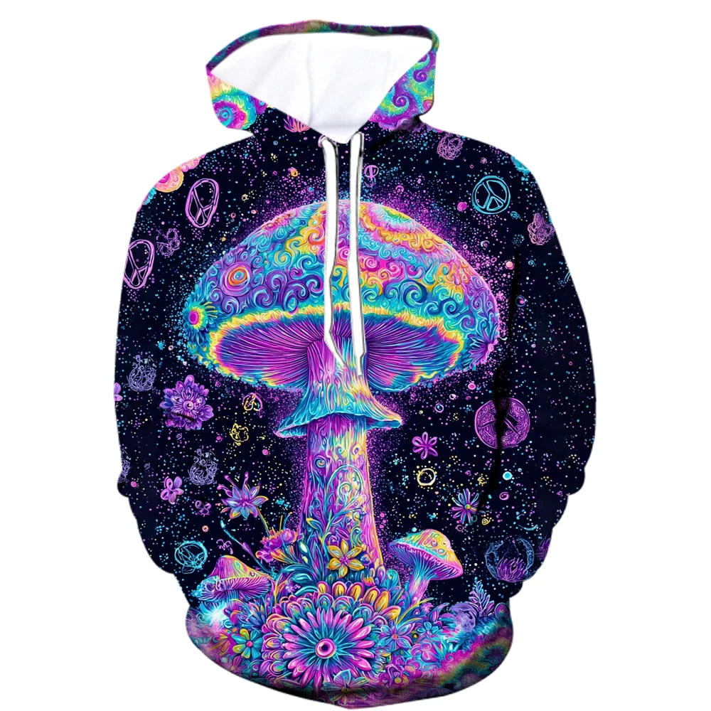 

3D Fantastic Mushroom Print Men's Women's Hoodies Colorful Plant Pattern Creative Design Hooded Clothes Autumn Long Sleeved Tops