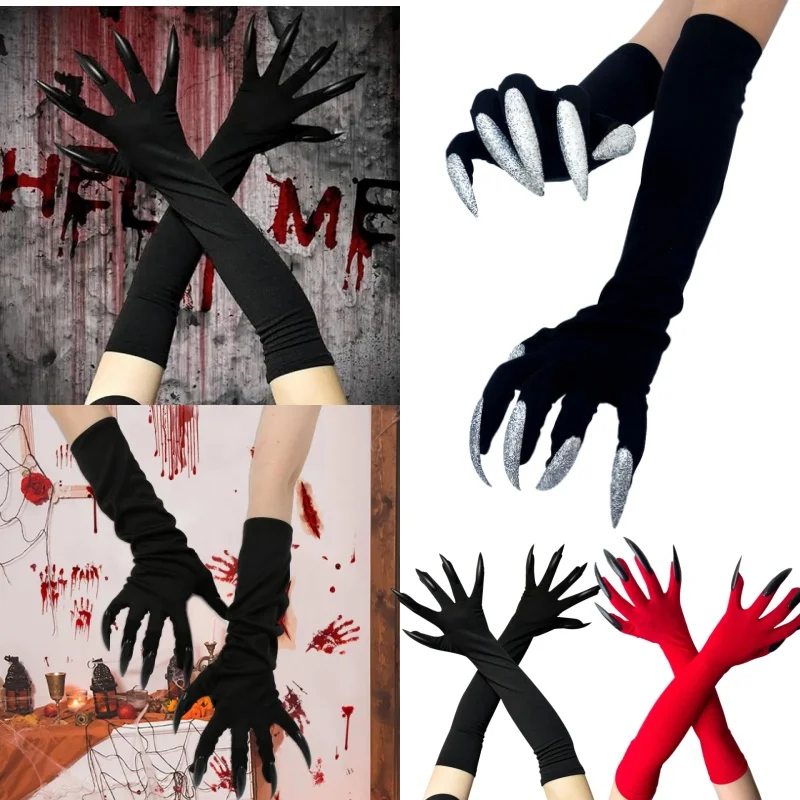 

Halloween Long Nail Claw Glove Devil Claw Glove Cosplay Role Play Party Prop for Women and Girls Costume Accessory