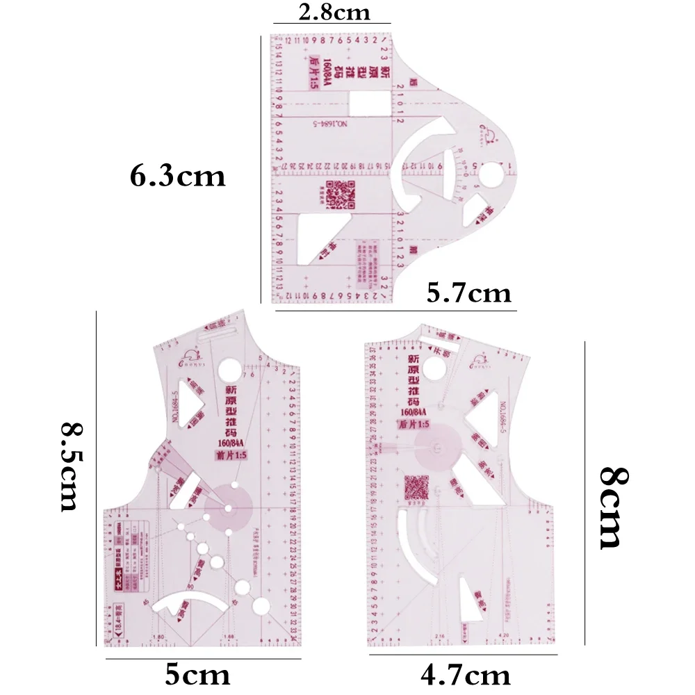 3Pcs Clothing Design Proofing Ruler Multifunctional Sewing Measuring Tool Tailor Pattern Design DIY Sewing Tools