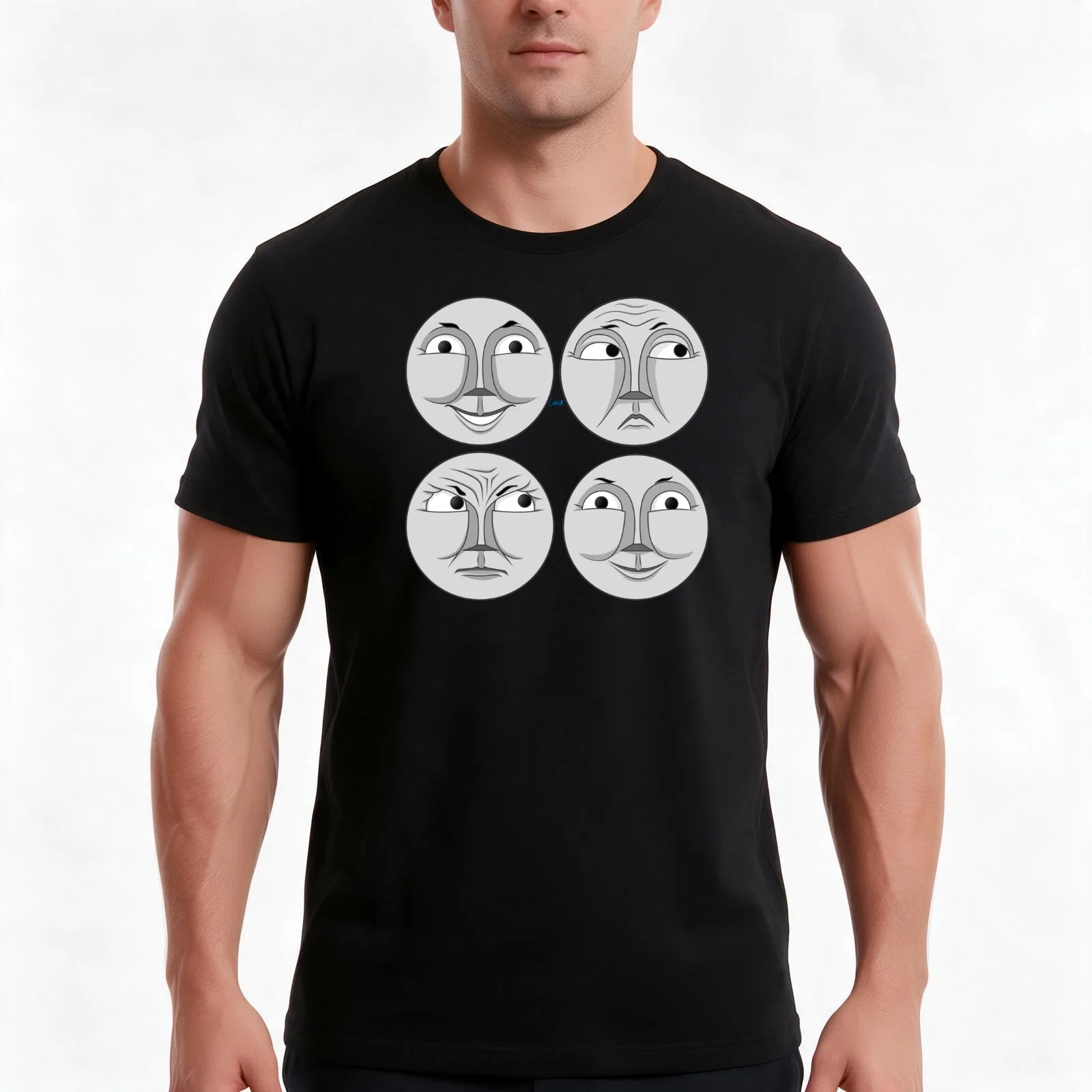 Faces of Gordon v1 T-Shirt, Summer Casual Cotton Tee, Oversized Streetwear Tops, Vintage Graphic Print, Loose Fit Short Sleeve