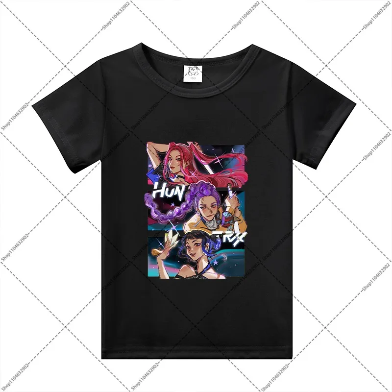 KPop Demon Hunteres เสื้อยืดสีดำการ์ตูนอะนิเมะแขนสั้นชายหญิงฤดูร้อนเสื้อผ้าเด็กแฟชั่น Tee ของขวัญวันเกิด