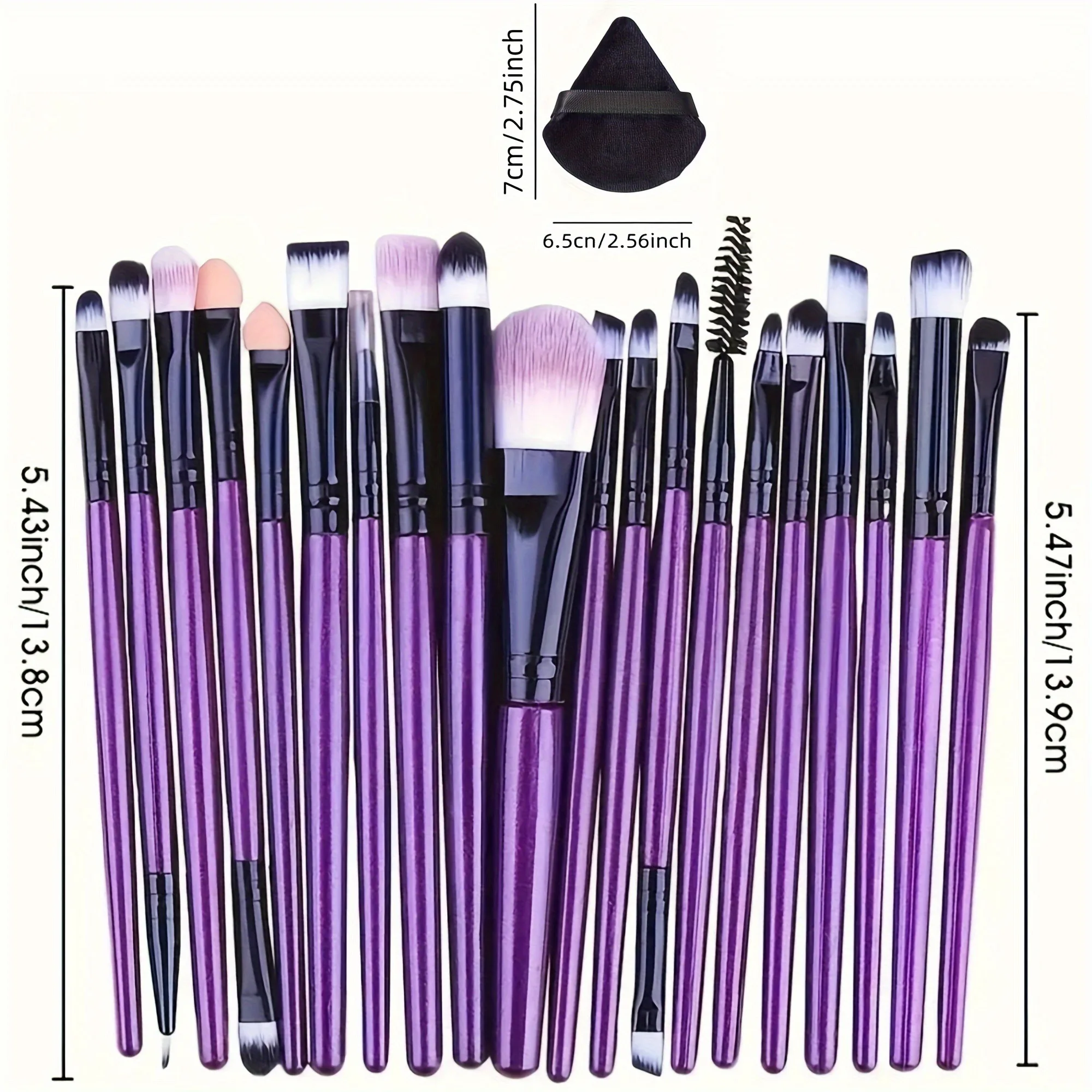 Set di pennelli per trucco da 20 pezzi con 2 sbuffi di cipria floccati - Kit completo di pennelli cosmetici professionali per fondotinta, ombretti,