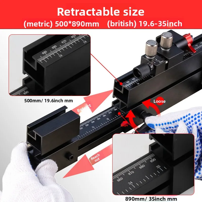 Aluminum Alloy T-shaped Slide Groove Track Adjustable Telescopic Table Saw Push Handle Inclined Cutting Gauge Inverted Type
