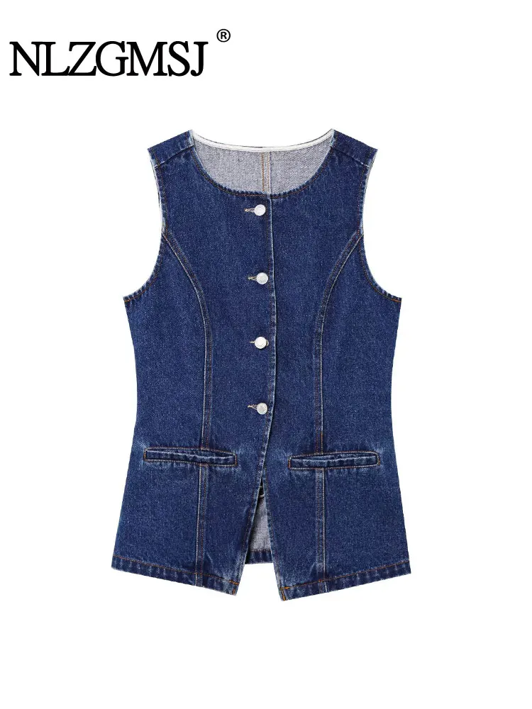 

2025 Summer Women's Denim Cropped Vest Outerwears Sleeveless Chic Waistcoats Ladies Fashion Casual Short Vests Coat ﻿