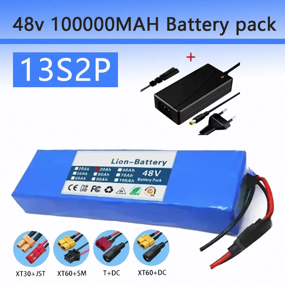 13S2P 48V 100000mAh 100Ah Lithium-ion batterijpakket met 250W 350W 500W 750W 1000W BMS en een gratis 54.6V oplader - afbeelding 2