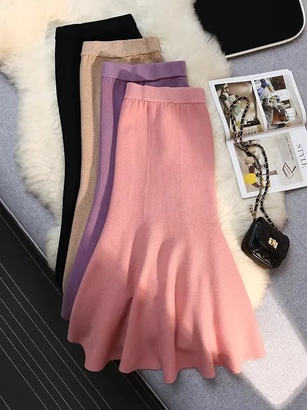 

Утепленная вязаная юбка-рыбка с высокой талией, утягивающая, средней длины, А-силуэт, с запахом, женская, весна 2026, модная, CiWalk, полиэстер S...