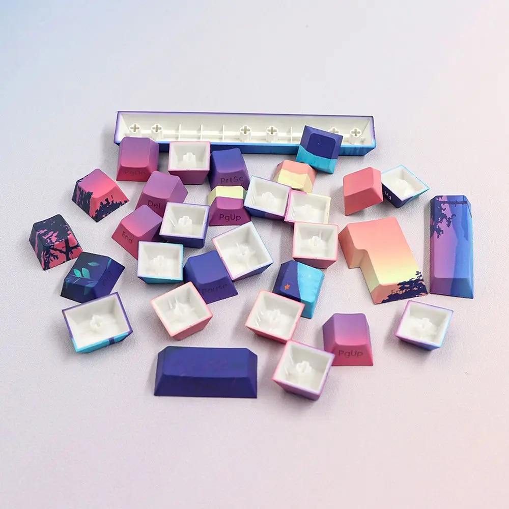 Purple Ambient Side Engraved Transparent Keycap Thermal Sublimation Adaptation 68/75/96/104 Mechanical Keyboard