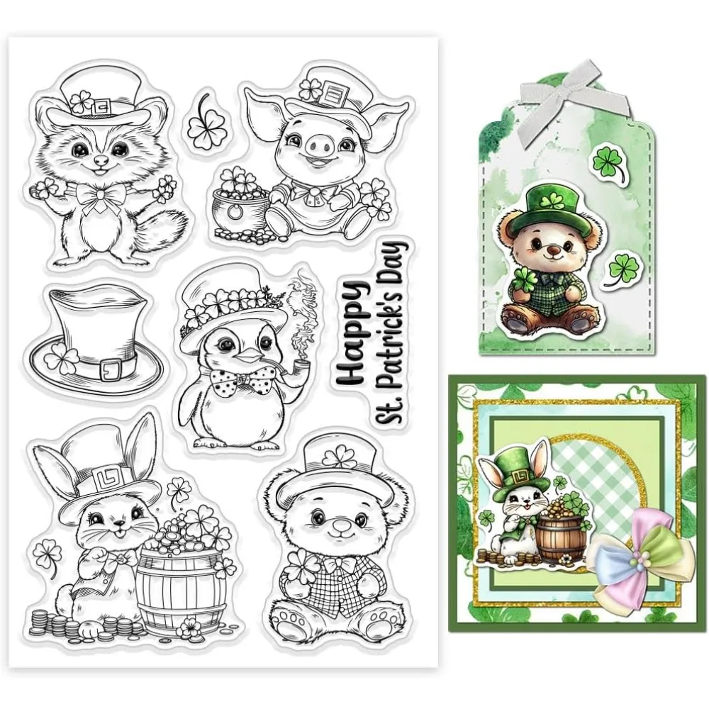 عيد القديس باتريك الحيوانات واضح Stamps الراكون خنزير البطريق الدب أرنب سيليكون واضح ختم الأختام الكرتون الحيوانات شفافة #1