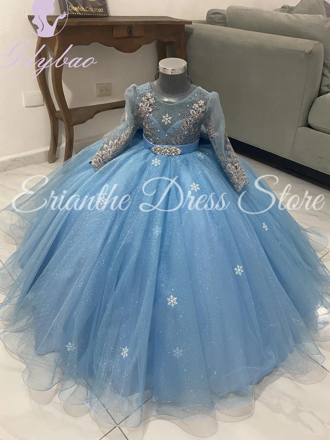 ชุดสาวดอกไม้สําหรับงานแต่งงานแขนยาวลูกไม้Tulleกับโบว์AppliqueสีขาวElegantเด็กFirst EucharisticวันเกิดPartyชุด