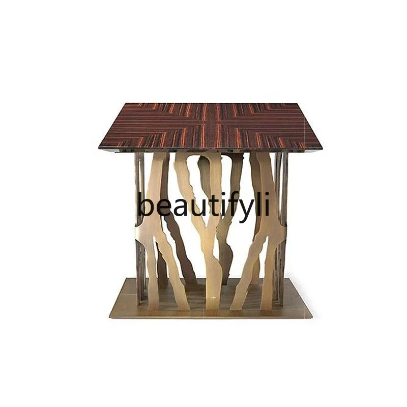 

yj5 Italian light luxury coffee table post-modern simple stainless steel solid wood high-end coffee table