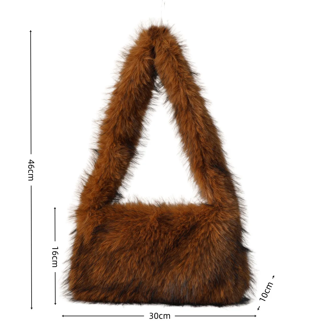 Herbst-Winter Plüsch-Handtasche Kleine Quadratische Schultertasche Kunstfell-Umhängetasche Accessoire – Detail 2