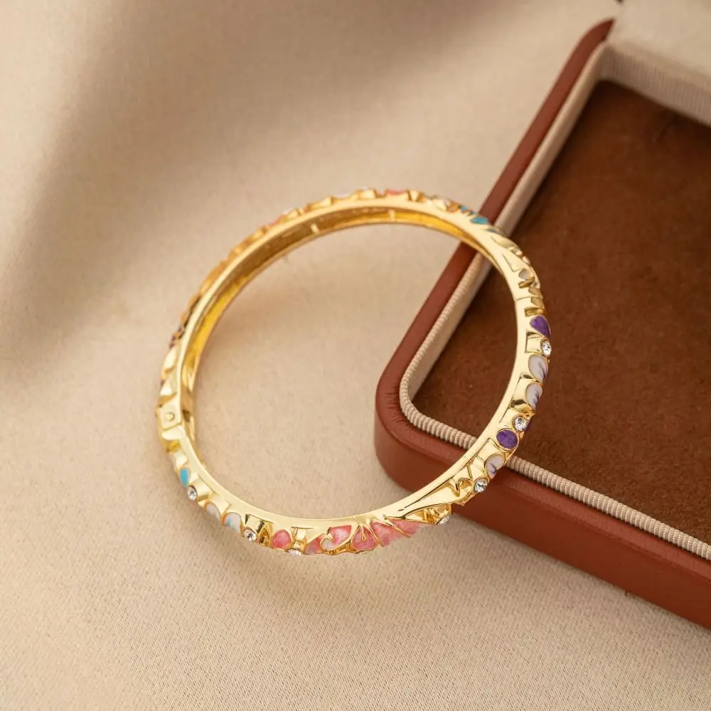 Rich Colors Light Luxury Court-style Bracelet Electroplating Craft Round Bangle Enamel Oil-drip Floral Bracelet Alloy Material