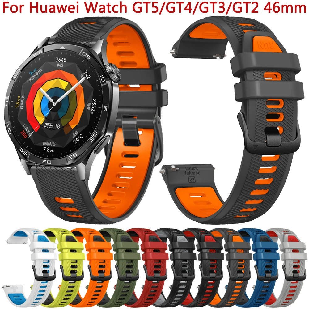 Ремешок силиконовый для Huawei Watch GT5 GT 5 46 мм, браслет для смарт-часов Huawei GT4 GT3 GT2 GT 5/4/3/2 Pro 46 мм, 22 мм