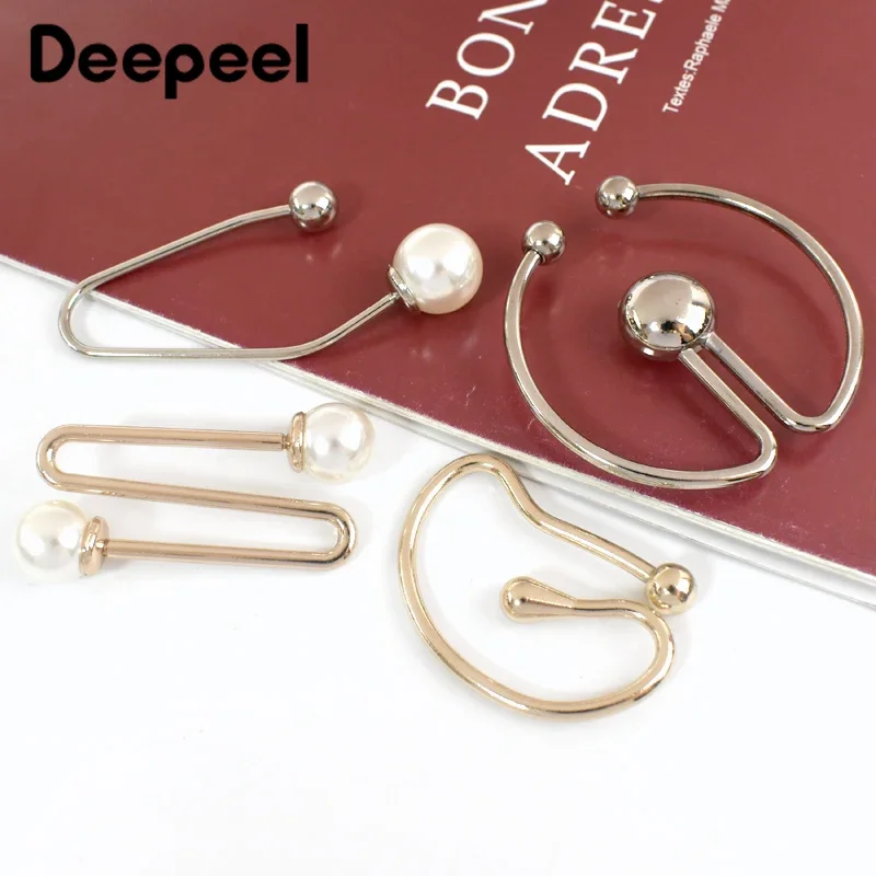 2/4/10Pcs Deepeel Metal Hook Buckle U-shaped Screw Decorative Clasp Dress Shirt Double-headed Pearl Irregular Spiral Button