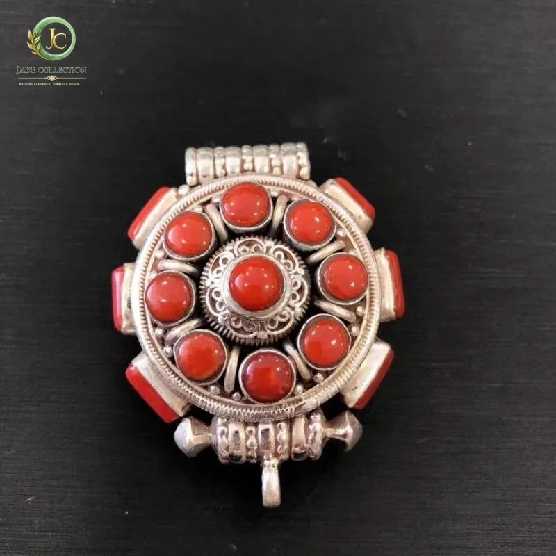 New Nepalese Ethnic Turquoise Jewelry, Handmade Gau Box Pendant, Luxury Minimalist Tibetan Amulet