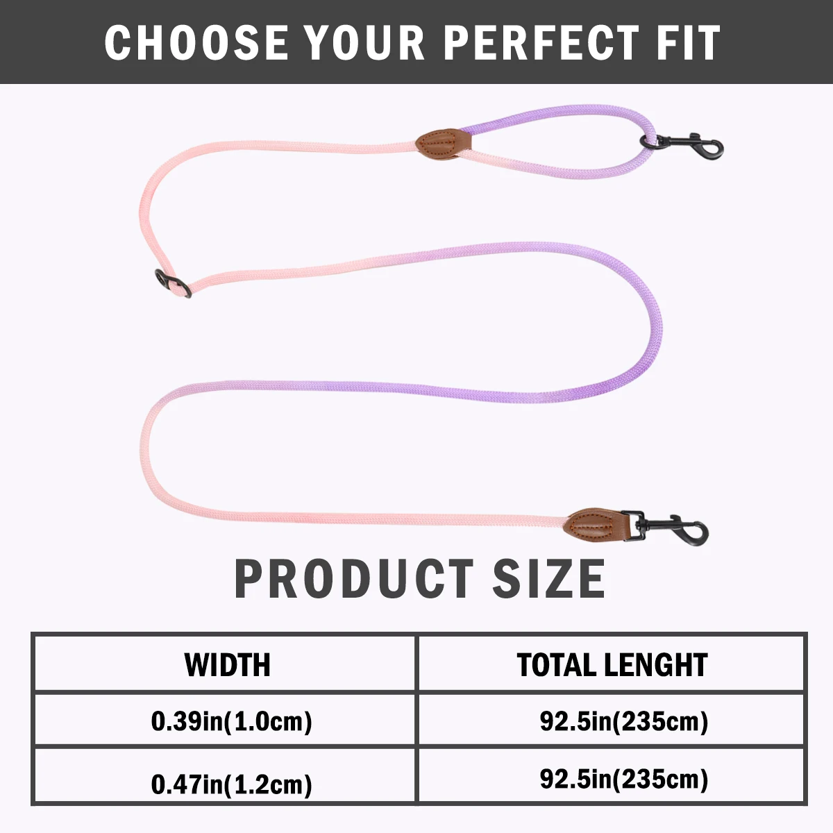 A gradient colorful outdoor multi-functional round rope pet dog handle dog leash